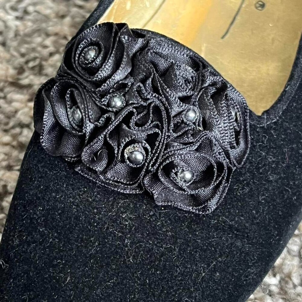 Vintage Velvet Kitten Heel Shoes Womens 8.5 Embellished Rose Coquette Whimsigoth - Picture 5 of 8